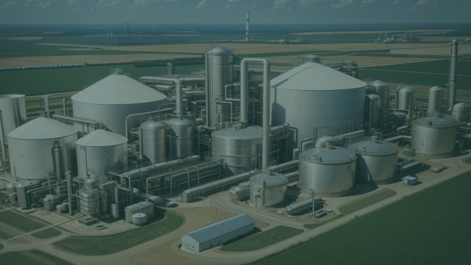Aerial view of an integrated ethanol and by-product processing facility