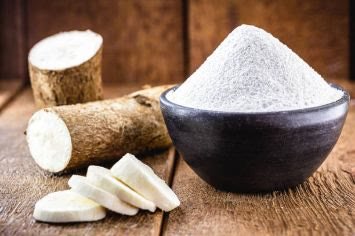 Cassava flour and raw cassava roots